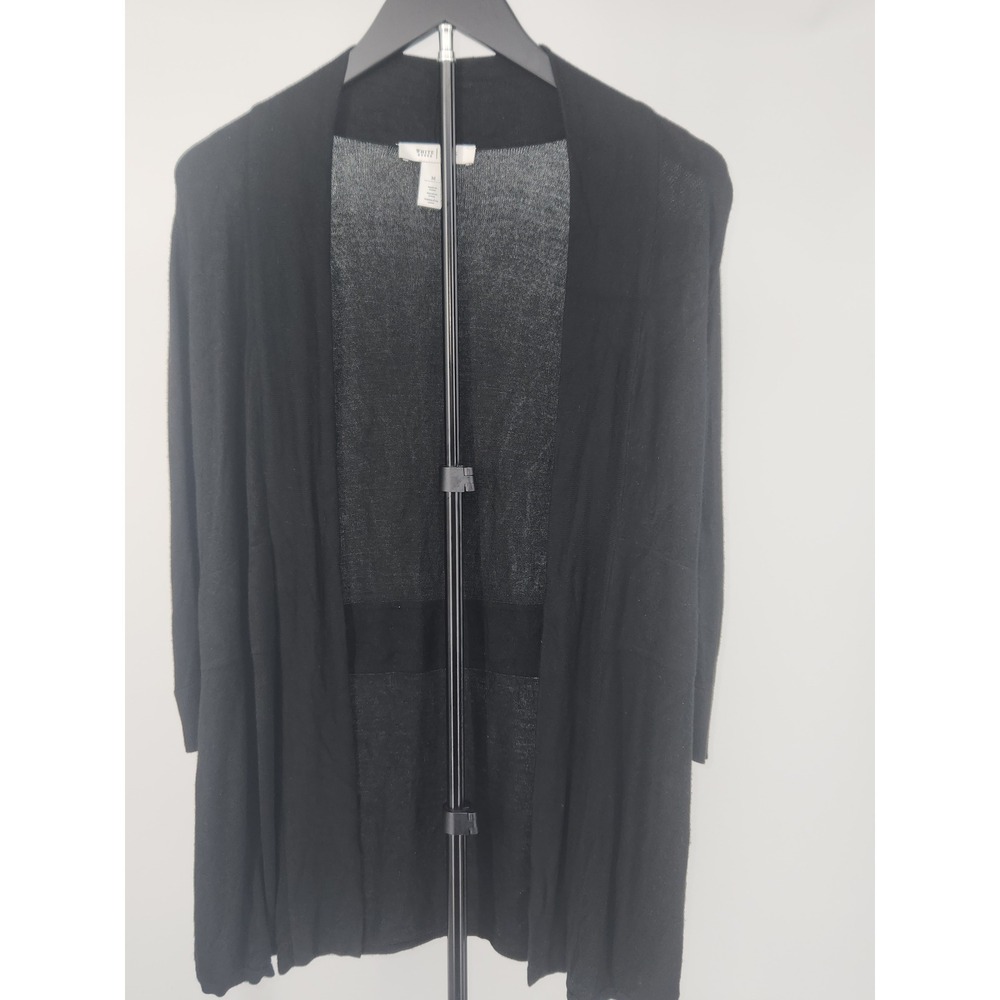 White House Black Market Black Open Front Cardigan Longline Button Cuff Medium